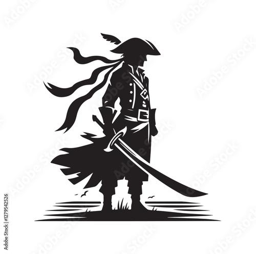 Pirate with sword silhouette vector illustration