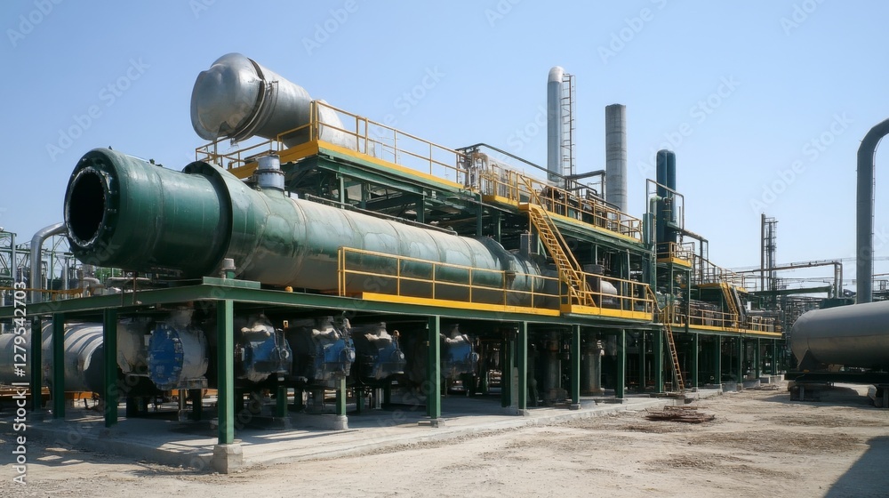 Industrial processing facility under clear sky Industrial processing facility under clear sky
