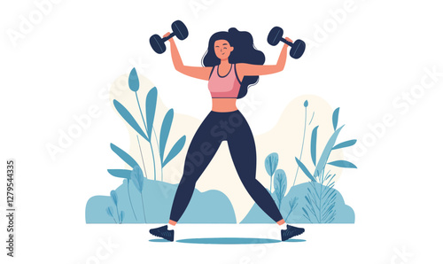 Active Woman Exercising with Dumbbells Showing Strength and Fitness Enthusiasm