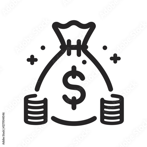 Money bag with coins icon in minimalist design