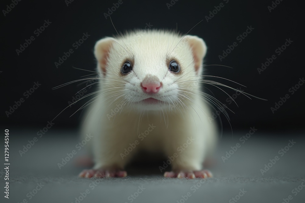 Young Ferret in a Studio: Isolated Domestic Pet with White Fur Young Ferret in a Studio: Isolated Domestic Pet with White Fur
