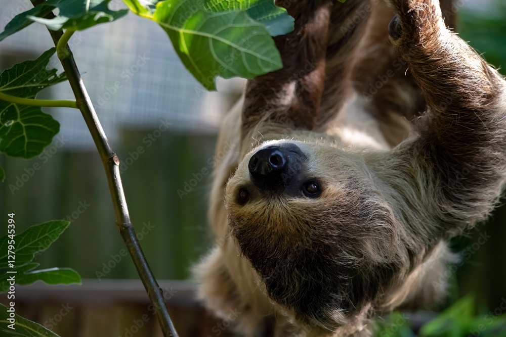 Fototapeta premium Linnaeus's Two-Toed Sloth (Choloepus didactylus), also known as the Southern Two-Toed Sloth, Unau, or Linne's Two-Toed Sloth.