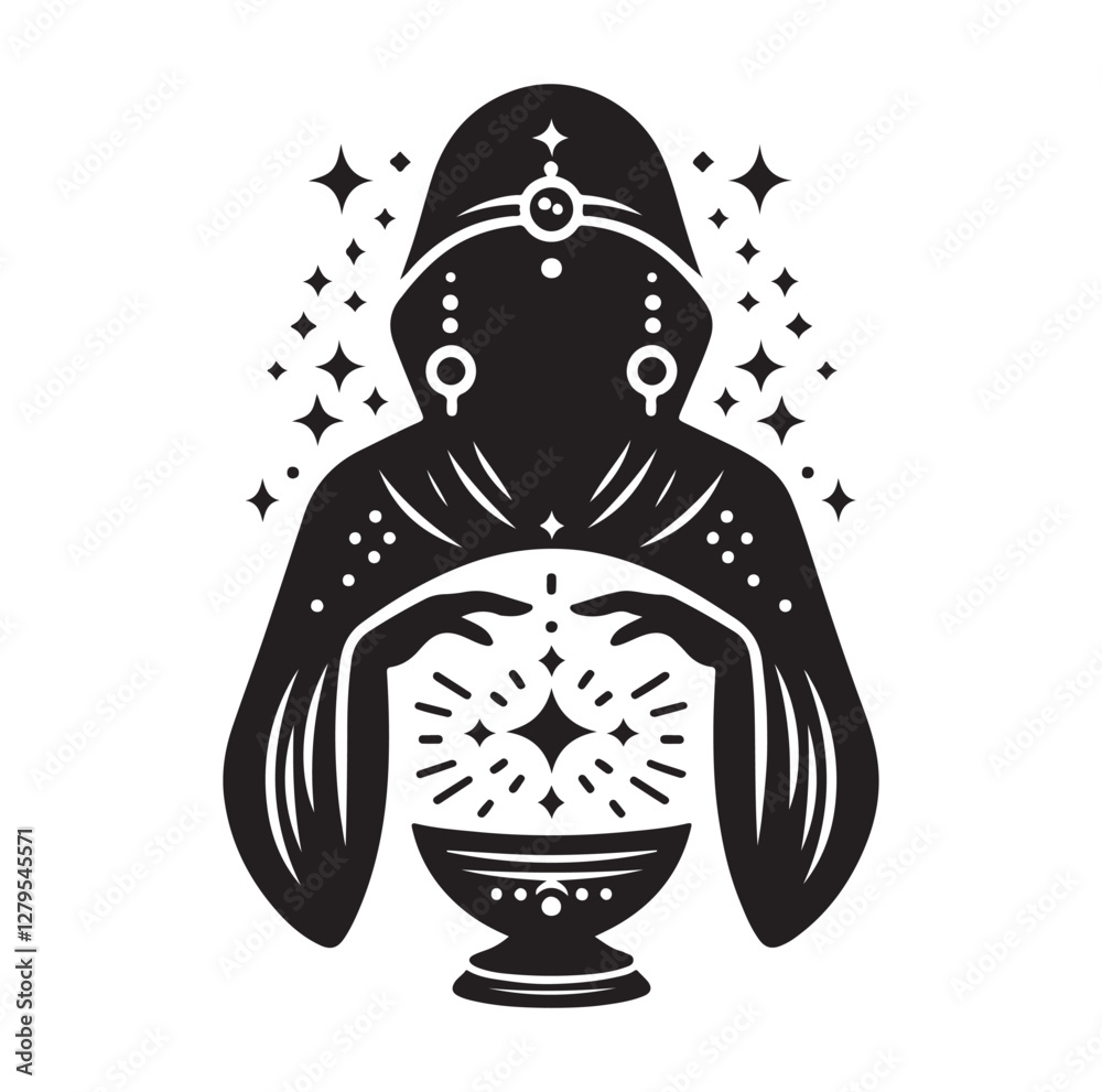 Fortune Teller pose silhouette vector illustration Fortune Teller pose silhouette vector illustration
