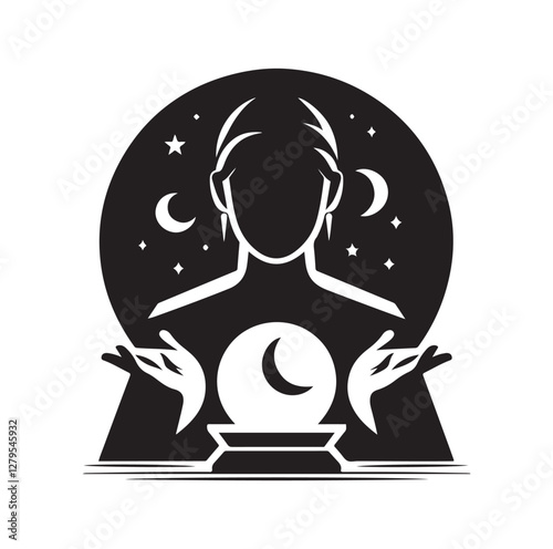 Fortune Teller pose silhouette vector illustration
