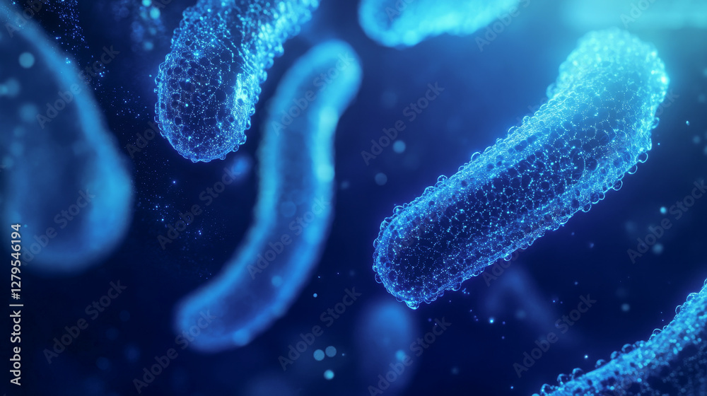 Fototapeta premium Glowing blue biological cells in a futuristic laboratory setting