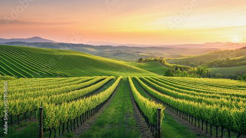 Wallpaper Mural Vibrant spring vineyard landscape under a pastel sunset in ultra-high definition Torontodigital.ca