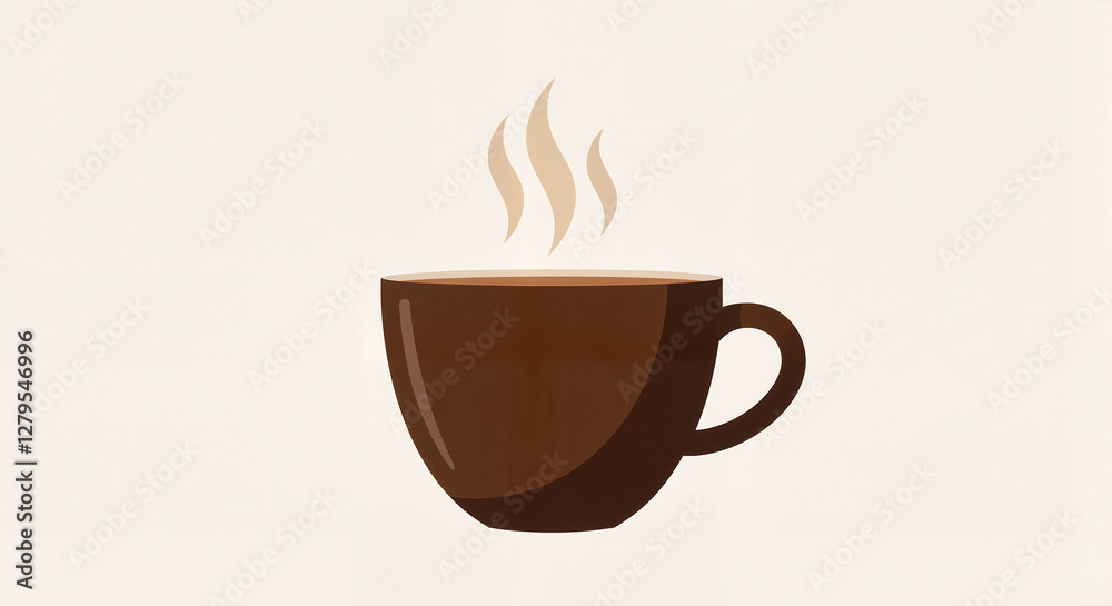 Obraz premium Steaming coffee cup on neutral background