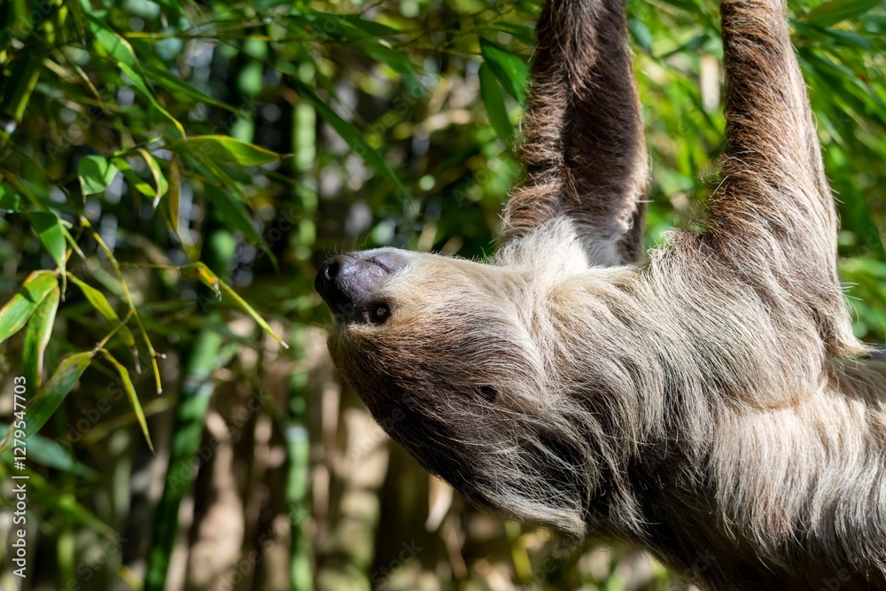Fototapeta premium Linnaeus's Two-Toed Sloth (Choloepus didactylus), also known as the Southern Two-Toed Sloth, Unau, or Linne's Two-Toed Sloth.