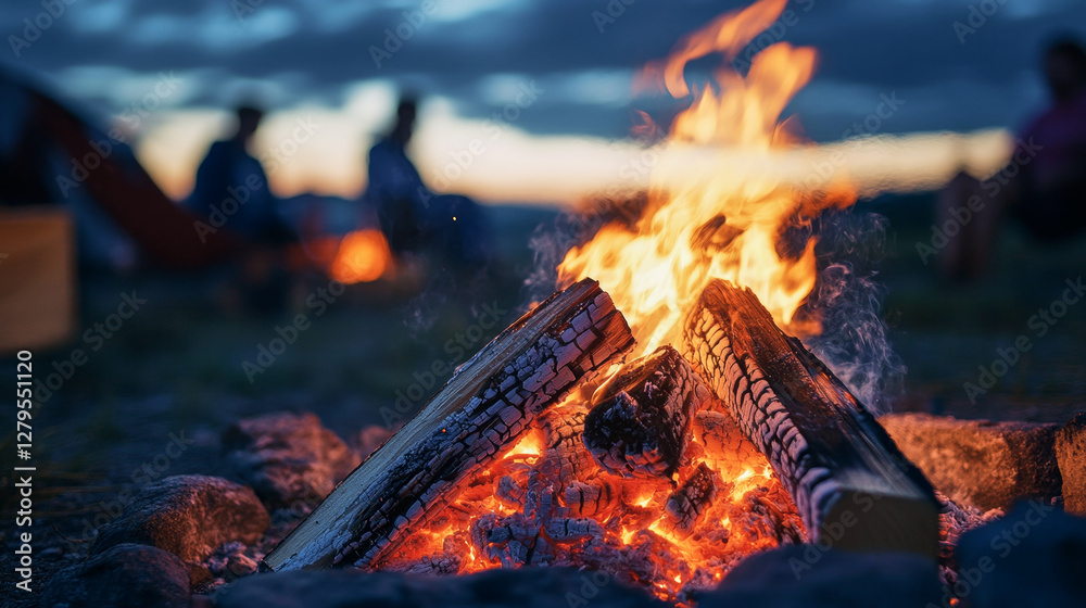 Naklejka premium Enjoying a cozy campfire gathering under a starry night sky with friends