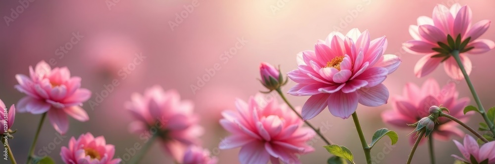 Obraz premium Soft pink ranunculus flowers dance amidst the airy tendrils of gypsophila, tendrils, pink
