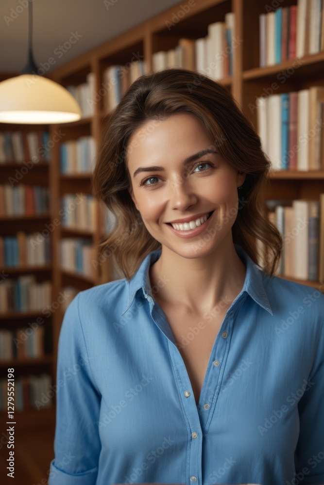 smiling woman holding a plate of food in front of a bookcase smiling woman holding a plate of food in front of a bookcase