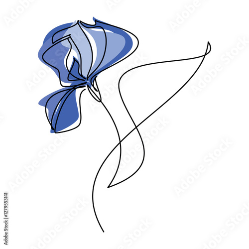 Hand drawn iris flower vector. Linear contour icon. Line continuous drawing. Floral design, botanical print, card, wall art poster, logo, sign, doodle, symbol. Abstract cartoon plant illustration.