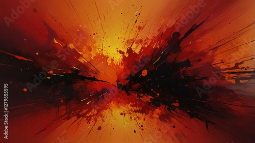 A dramatic abstract gradient with fiery orange and deep red hues, creating an intense, explosive effect that radiates energy and passion.