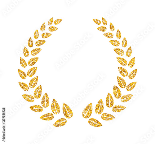 Gold glitter laurel wreath. Golden palm branch, reward for the winner.