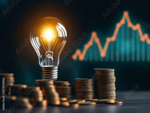 Electricity, light bulb, and money 