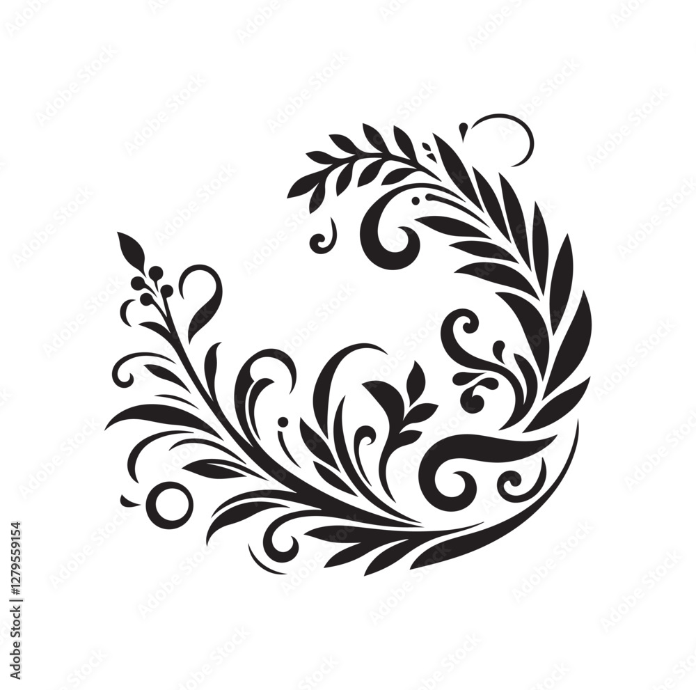 floral scroll design silhouette vector illustration floral scroll design silhouette vector illustration