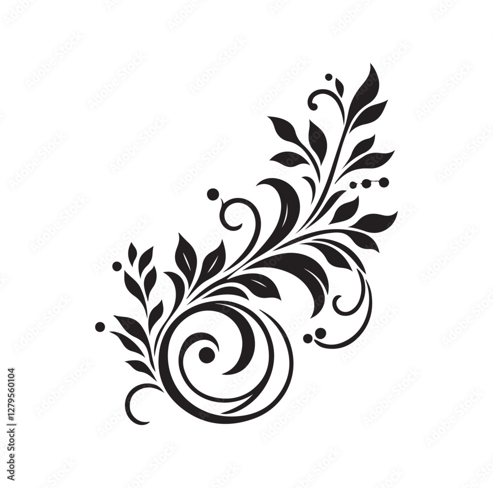 floral scroll design silhouette vector illustration floral scroll design silhouette vector illustration