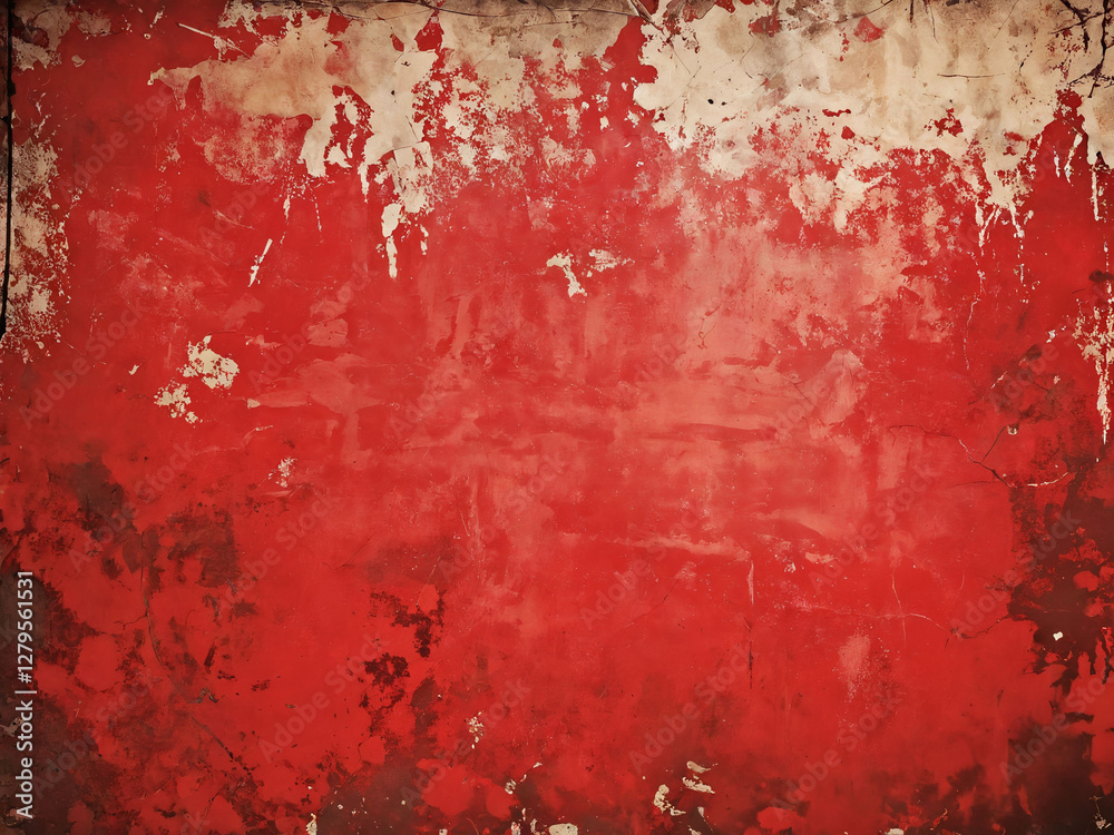 Fototapeta premium Textured red wall with peeling paint showcasing rustic charm and character in urban setting
