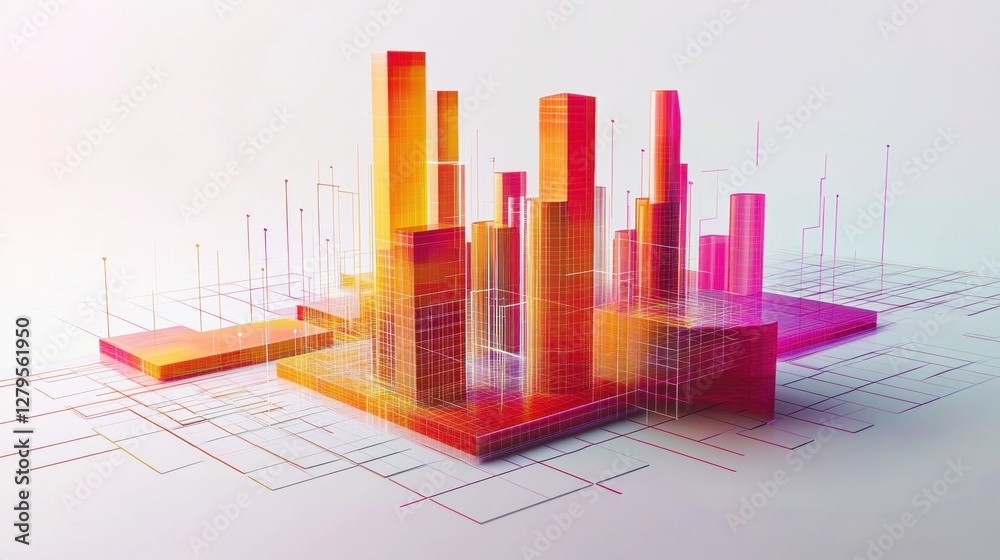 Abstract city data visualization, network, growth, future Abstract city data visualization, network, growth, future
