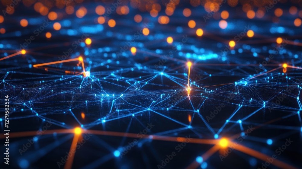 Obraz premium Network nodes glowing, digital landscape, connection, abstract background, tech concept