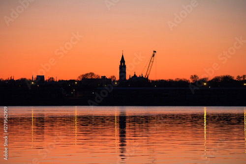 sunset over the river photo
