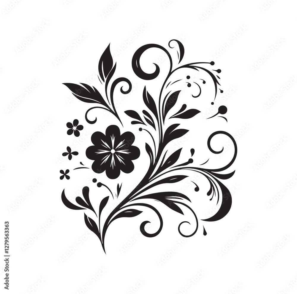 floral scroll design silhouette vector illustration floral scroll design silhouette vector illustration