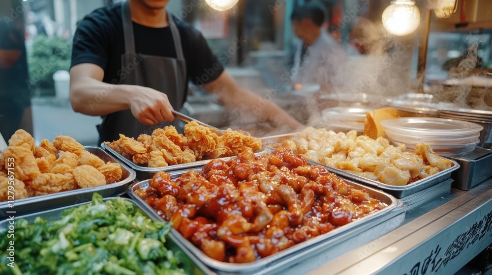Obraz premium Street food delights urban market culinary experience bustling environment close-up view flavor exploration