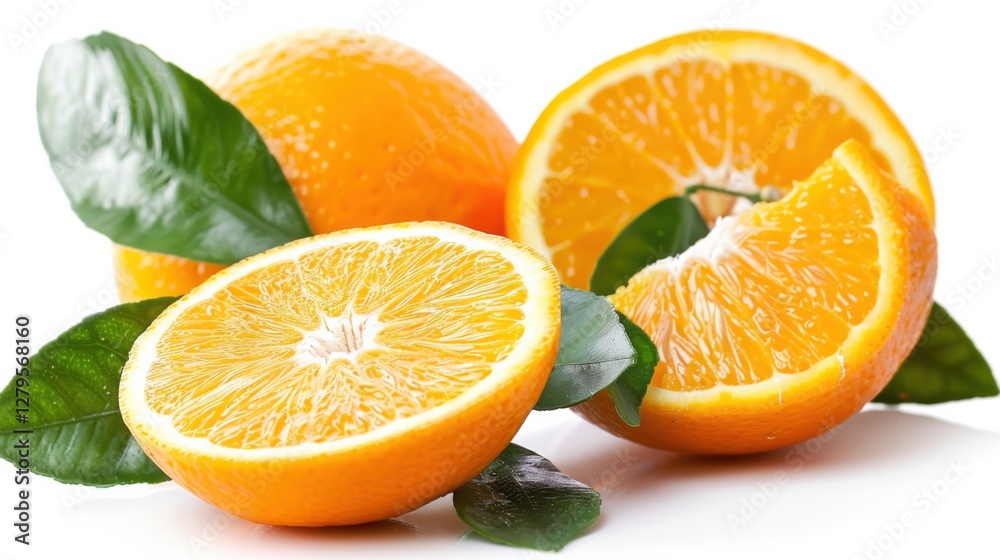 Fototapeta premium Brightly colored and juicy oranges with their vibrant skin and succulent segments, isolated on white
