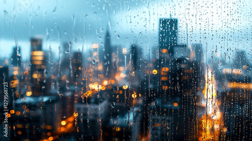 A window to the storm revealing a vibrant city photo