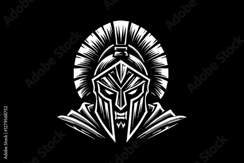 warrior spartan head mascot Black and White graphic design Illustration