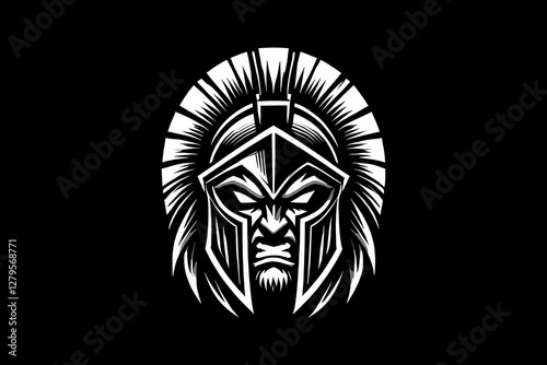warrior spartan head mascot Black and White graphic design Illustration