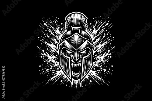 warrior spartan head mascot Black and White graphic design Illustration