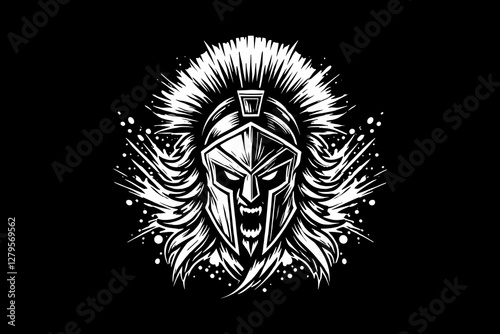 warrior spartan head mascot Black and White graphic design Illustration