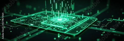 
Futuristic Tablet, Data Stream, Green Code, Transparent Technology