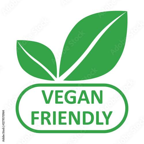 Vegan friendly vector icon. Organic, bio, eco symbol. Vegan, no meat, lactose free, healthy, fresh and nonviolent food. Green vector illustration with leaves for stickers, labels,print, web and logos.