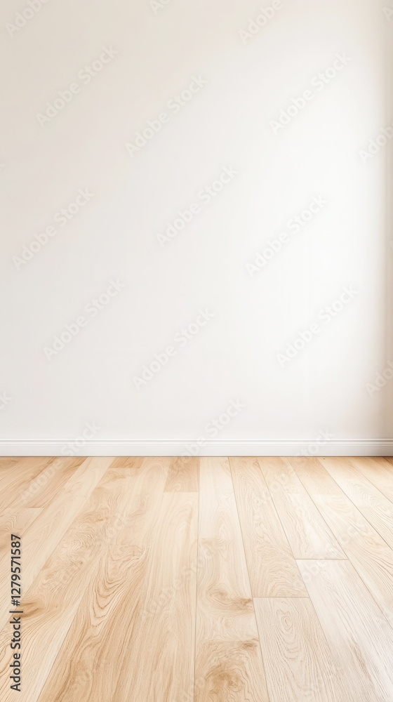 Minimalist living space with subtle beige neutrality and wooden floor design Minimalist living space with subtle beige neutrality and wooden floor design