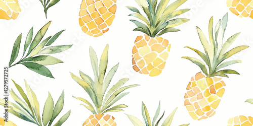 A seamless vector pineapple pattern, ideal for candy wrappers. This repeating design captures the tropical and juicy look of pineapples in a detailed, illustrated style