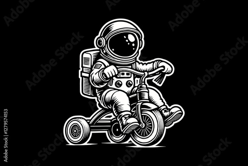 Astronaut in Space Suit cartoon Black and White graphic design Illustration