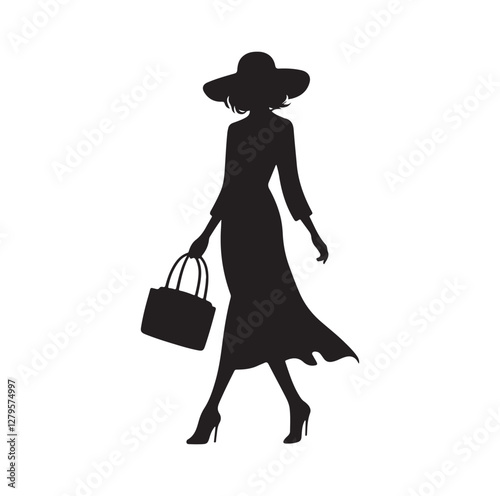 women with hand bag silhouette vector illustration