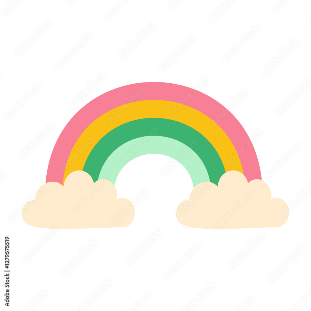 Fototapeta premium A rainbow with clouds in the background. The rainbow is bright and colorful, and the clouds are fluffy and white. Scene is cheerful and uplifting