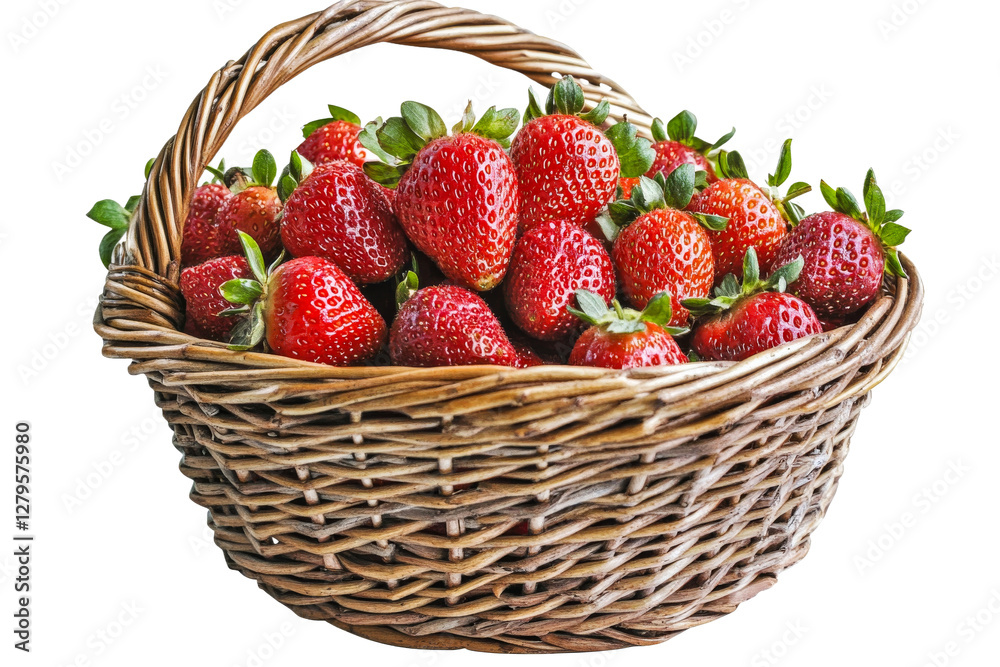 Fresh strawberries in a woven basket from the farm Fresh strawberries in a woven basket from the farm