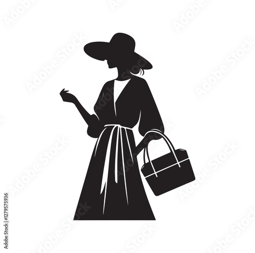 women with hand bag silhouette vector illustration