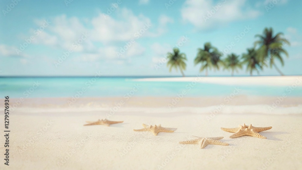 Tropical Beach with Starfish on White Sand Tropical Beach with Starfish on White Sand