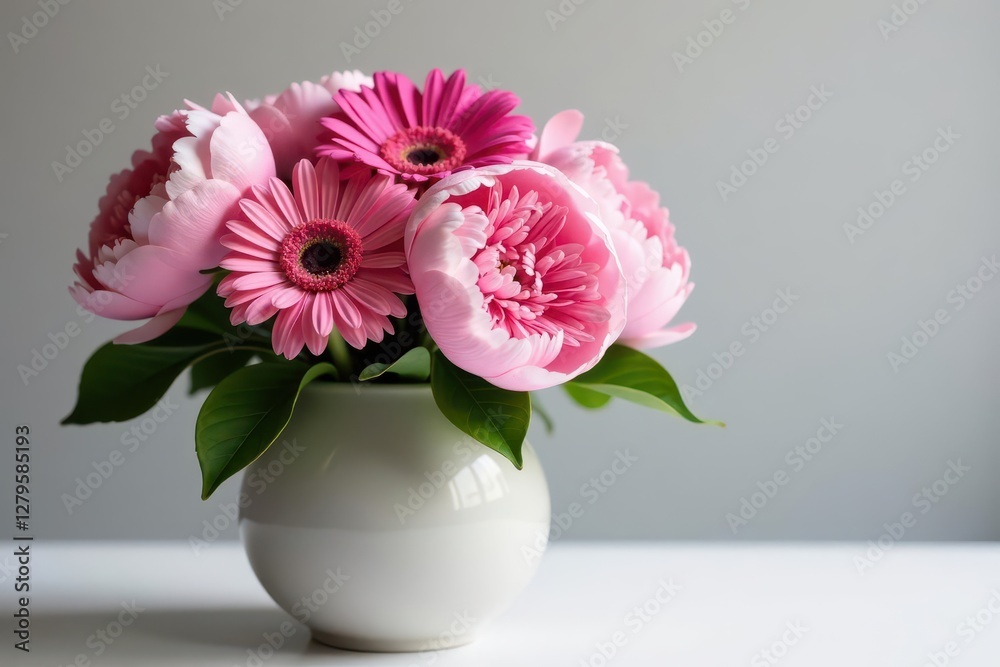 gorgeous pink peonies and gerbera daisies in a vase, spring blooms, pink peonies, gerbera daisies gorgeous pink peonies and gerbera daisies in a vase, spring blooms, pink peonies, gerbera daisies