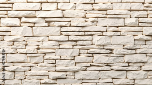 Staggered stone wall with beige and white stones