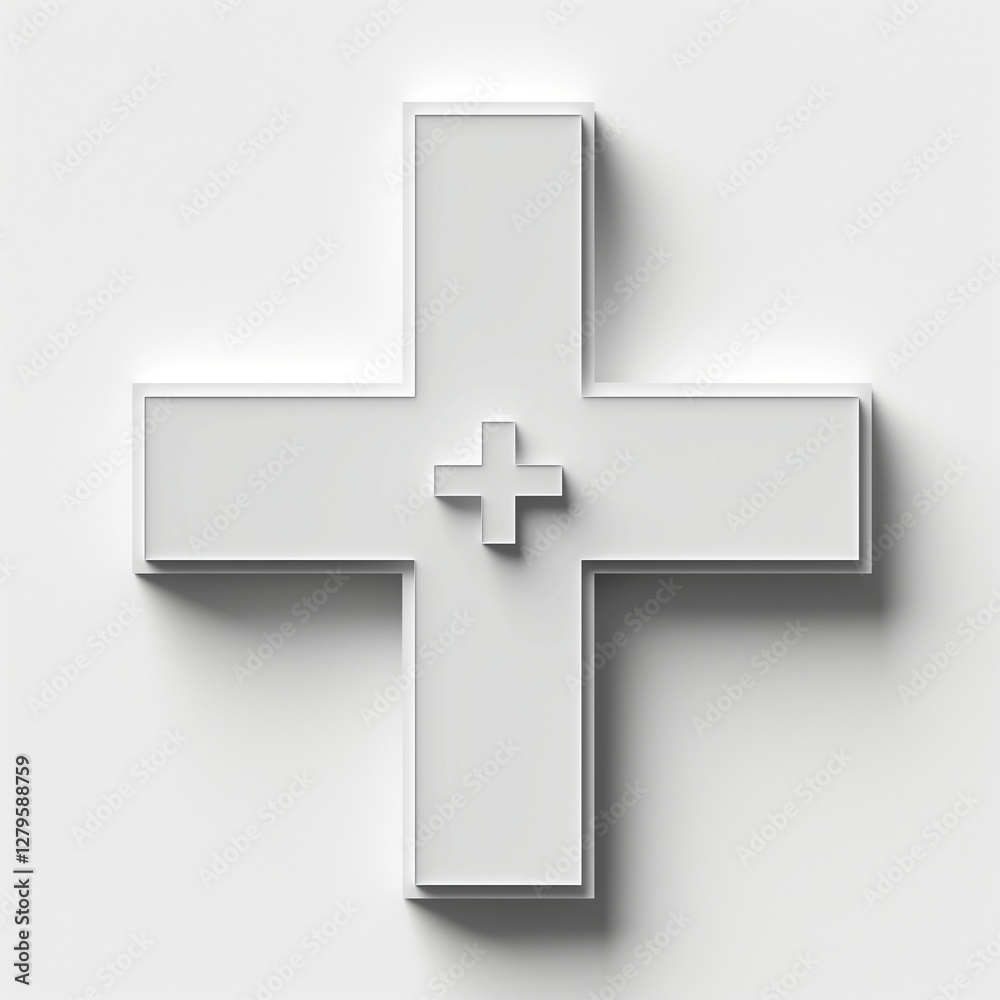 Stylized minimalist white cross symbol on a light background, representing health and care. Stylized minimalist white cross symbol on a light background, representing health and care.