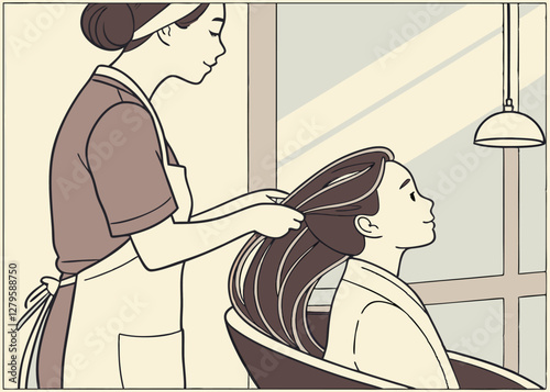 Hairdresser Washing a Woman's Hair in a Salon with a Relaxing Atmosphere