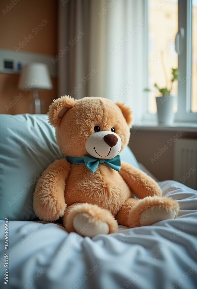 A soft teddy bear sits on a hospital bed, providing comfort and hope to a child in recovery. The warm tones of the bear contrast with the serene environment, enhancing the atmosphere. Generative AI A soft teddy bear sits on a hospital bed, providing comfort and hope to a child in recovery. The warm tones of the bear contrast with the serene environment, enhancing the atmosphere. Generative AI