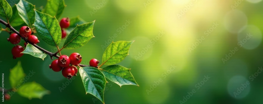 Obraz premium Whispy holly foliage against soft focus light, abstract background, serene