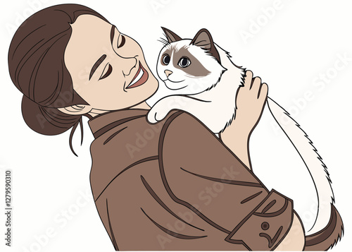 Individual Smiling While Cuddling a Cat in a Cozy Setting
